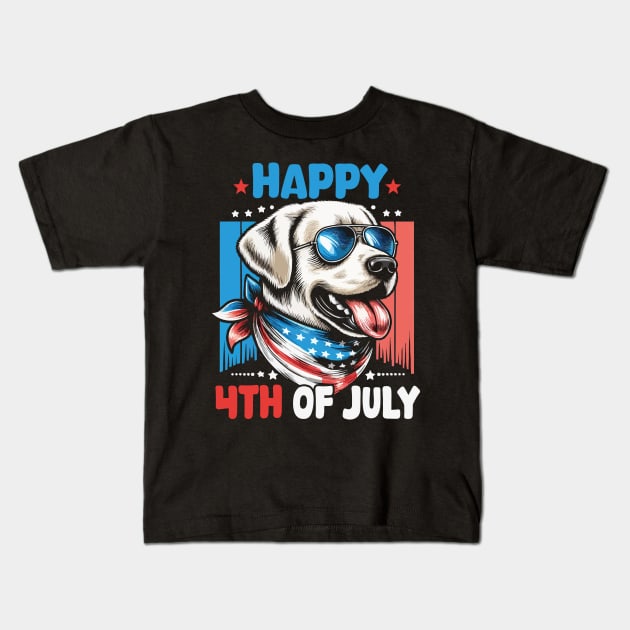 Patriotic American Labrador Retriever Happy 4th of July Kids T-Shirt by JUST PINK